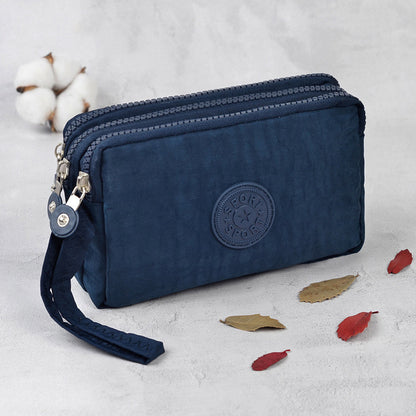 Simple Three-Layer Zipper Canvas Hand Purse