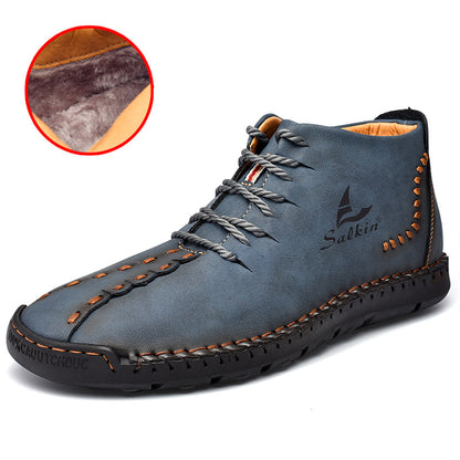 New Men's Martin Boots Plus Size Medium Leather Plus Velvet