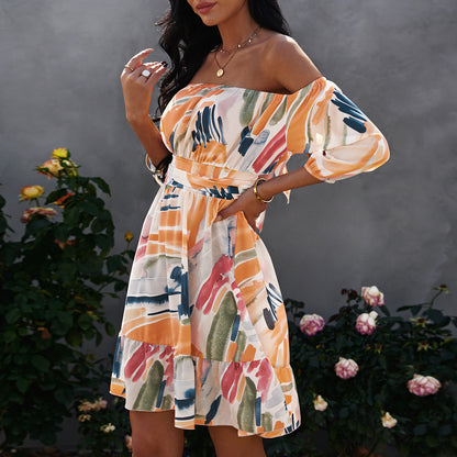 Women's Bow Open Back Print Wrap Dress
