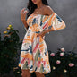 Women's Bow Open Back Print Wrap Dress