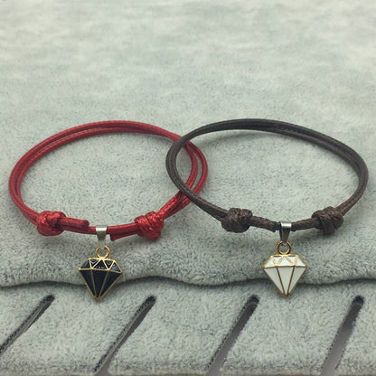 Retro Casual Diamond Red Black Rope Couple Bracelet