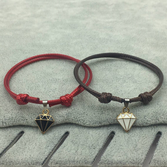 Retro Casual Diamond Red Black Rope Couple Bracelet
