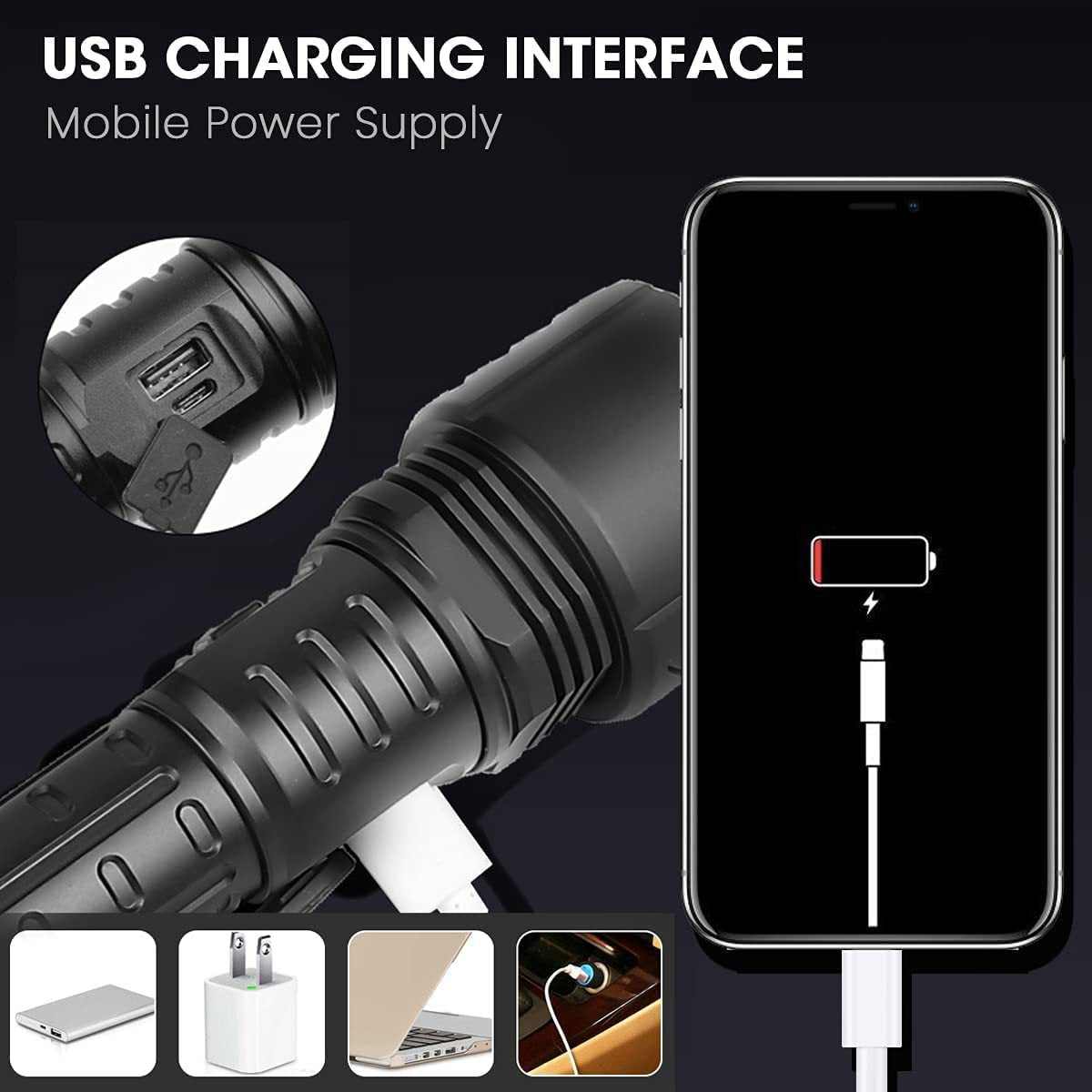 Zoom Type Input And Output Power Display Flashlight