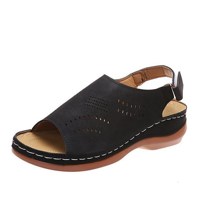 Hollow Back Buckle Fish Mouth Vintage Casual Shoes