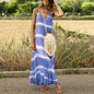 Women's Sexy Orange Printed Striped Plus Size Maxi Loose Dress