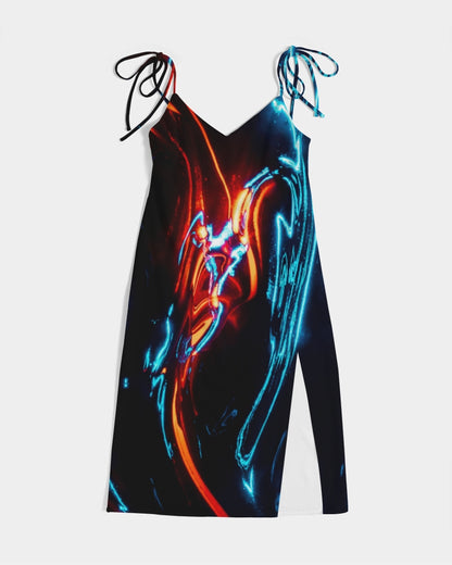 ELECTRICLY BLUE AND RED DESIGN BY FLIPSTYLEZ Women's All-Over Print Tie Strap Split Dress