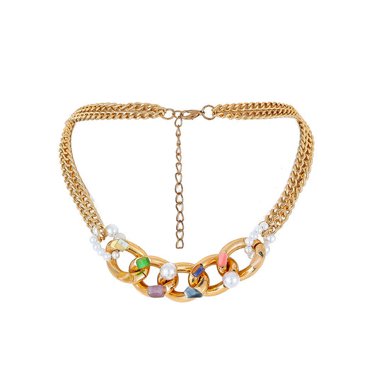 Simple Crushed Stone Aluminum Chain Pearl Pendant