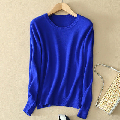 Winter Cashmere Jumper Slim Fit Plus Size Solid Color Round Neck for Women