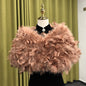 Women's Winter Solid Color Wedding Dress With Feather Shawl Cape