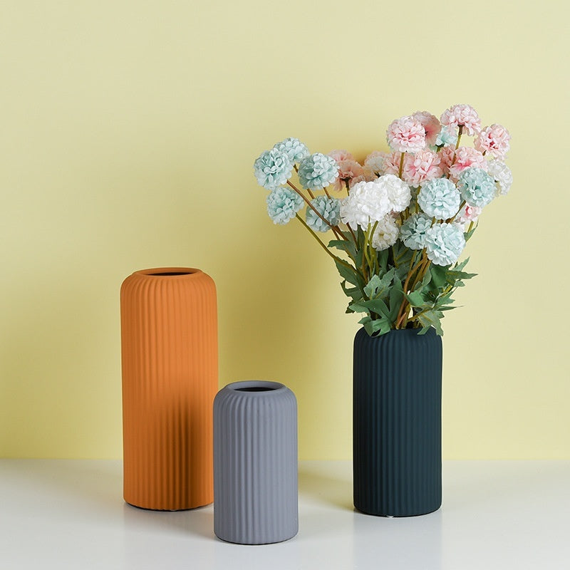 Modern Minimalist Ceramic Vase Morandi Wide Mouth Dry Desktop TV Cabinet Flower Arrangement Decoration
