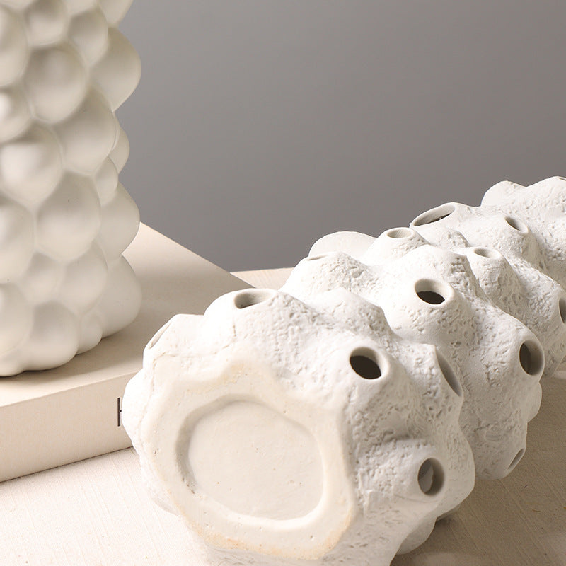 Decoration White Ceramic Vase Creative Personality Drum Bag Hollow Decoration Furnishings