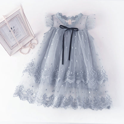 Summer Cute Princess Style Children's Dress With Embroidery Mesh
