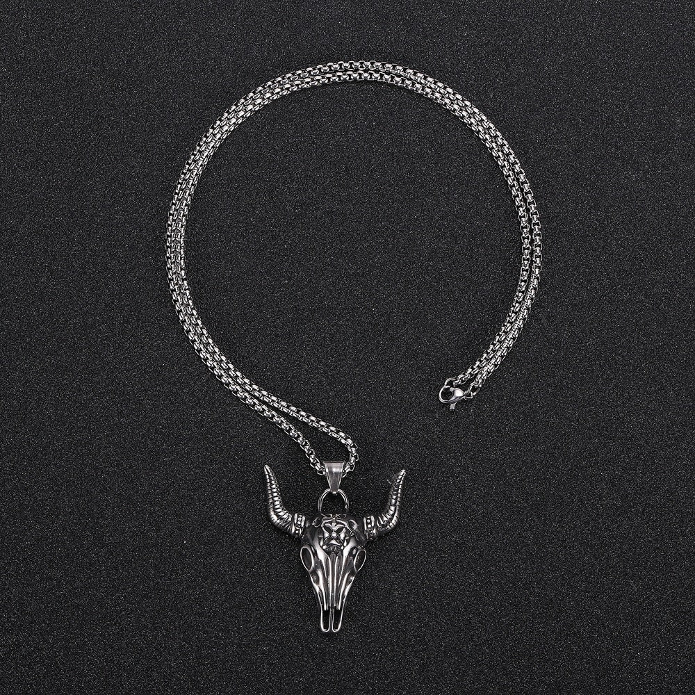 Personalized Retro Bull Head Titanium Steel Pendant Horn Necklace