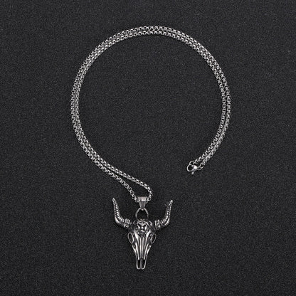 Personalized Retro Bull Head Titanium Steel Pendant Horn Necklace