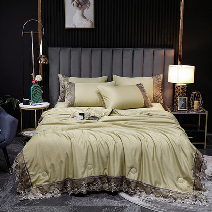 Ice Silk Four-piece Embroidered European Style Lace Edge Washable Air-conditioning Quilt
