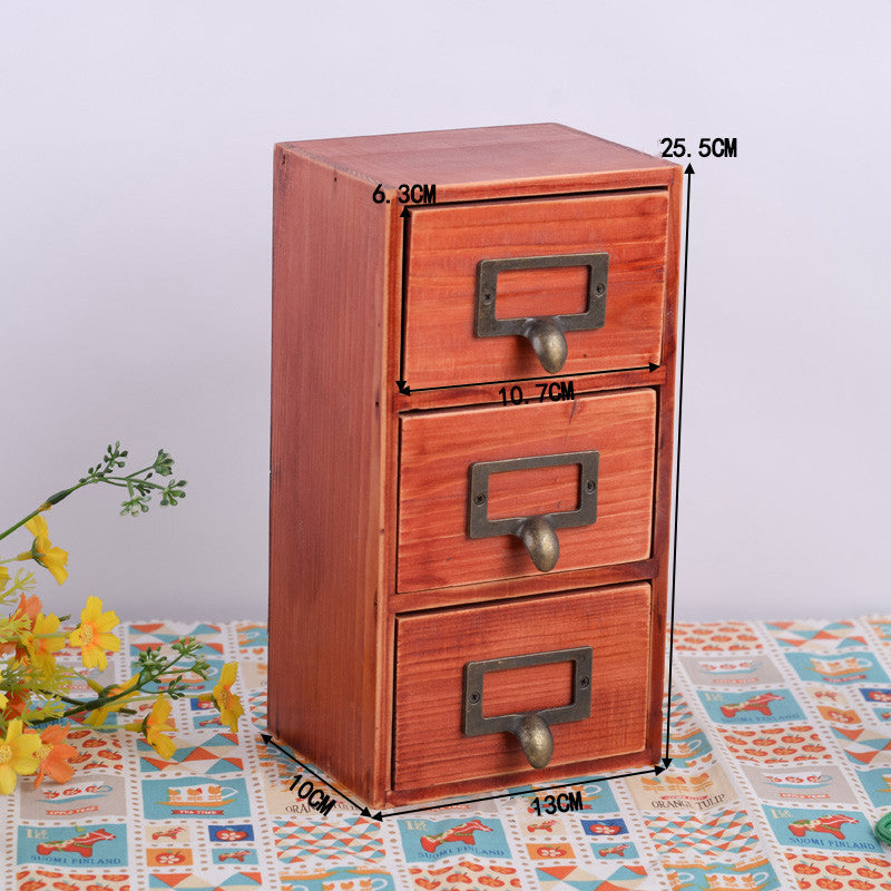 Environmentally Friendly Log Box Three Drawer Desktop Storage