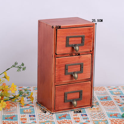 Environmentally Friendly Log Box Three Drawer Desktop Storage