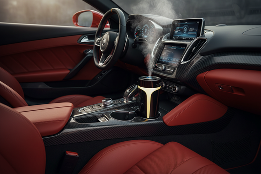 Air Purifier Humidifier Installed in Red Sports Car Cup Holder