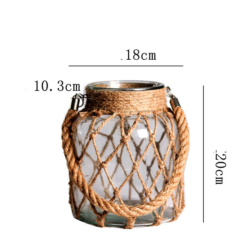 Hand-woven Hemp Rope Glass Transparent Vase