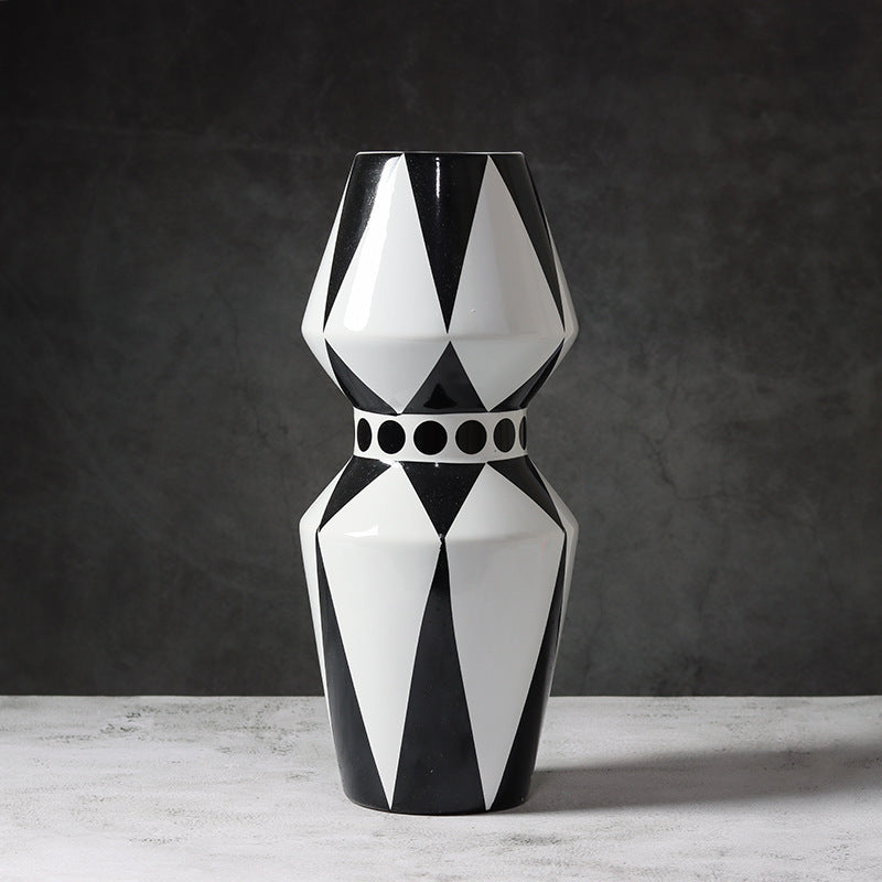 Black And White Striped Geometric Ceramic Vase Flower Ornaments