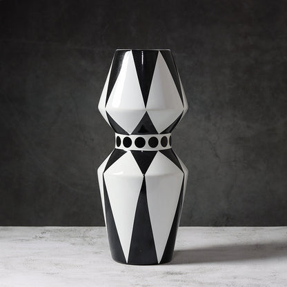 Black And White Striped Geometric Ceramic Vase Flower Ornaments