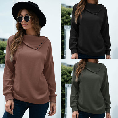 New Product Hot Sale Rollover Collar Pullover Knit Solid Color Top