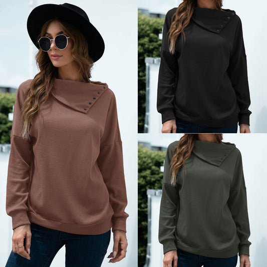 New Product Hot Sale Rollover Collar Pullover Knit Solid Color Top