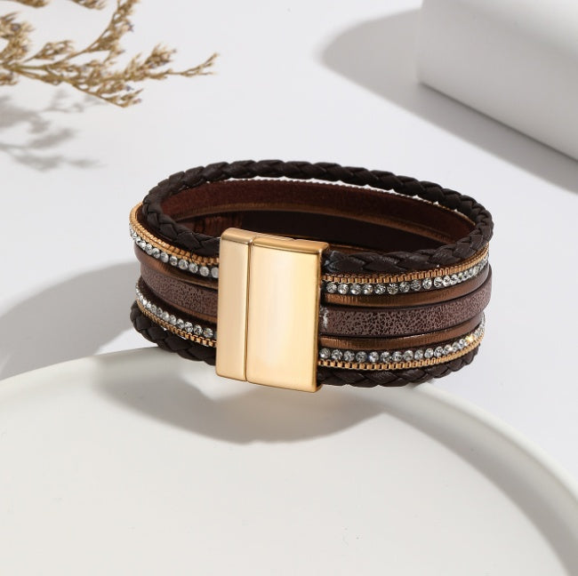 Ethnic style PU leather bracelet alloy sheet