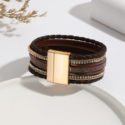 Ethnic style PU leather bracelet alloy sheet
