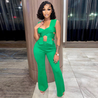 Irregular Shawl Sleeveless Wrap Knot Fashion 2 Piece Set