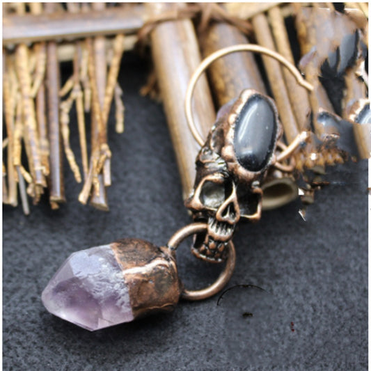Personality Exaggerated Bull Head Jewelry Crystal Column Amethyst Necklace Pendant
