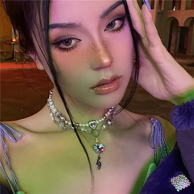 Small design purple pearl love necklace