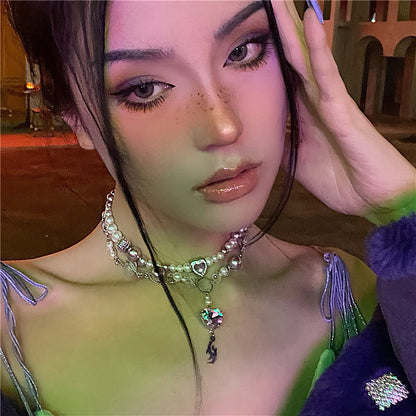 Small design purple pearl love necklace