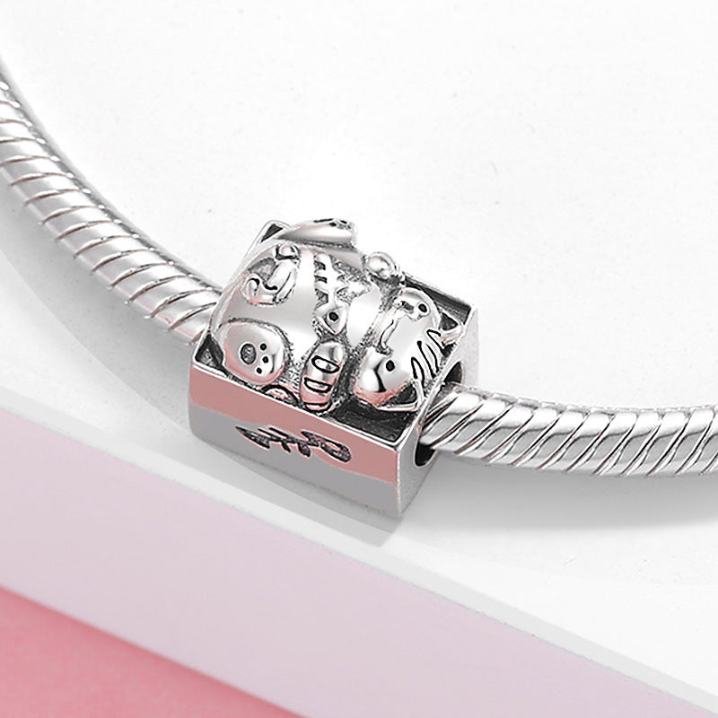 S925 Sterling Silver Beaded Toilet Bath Box Decadent Cat Bracelet Diy Accessories Beads