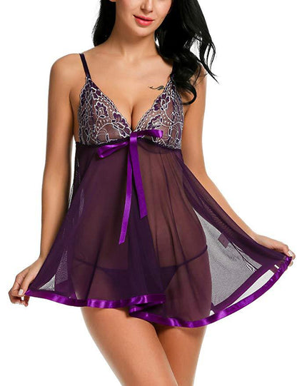 Plus Size Underwear Embroidered Sequins Transparent Suspender Nightdress