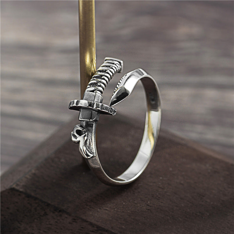 Design Personality Samurai Sword Thailand Silver Ring Men