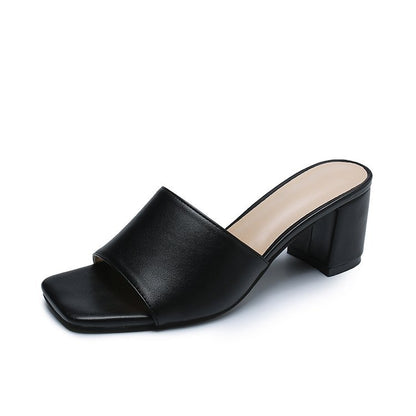 Women's Plus Size Solid Color Square Toe Thick Heel Sandals And Slippers