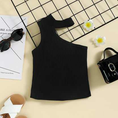 Summer Girl Ins Shoulder Halter Sunken Stripe Top Shorts Suit