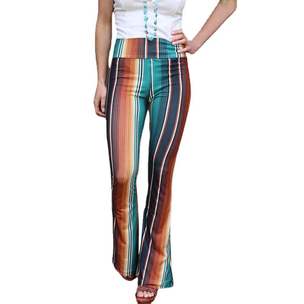 Fashion Print Tight High Waist Casual Pants Flared Pants