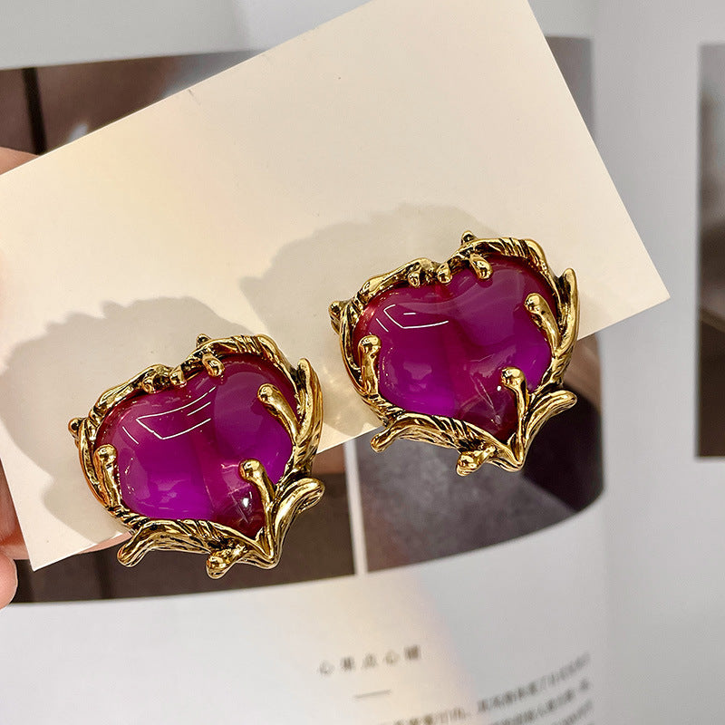Retro Purple Heart-shaped Earrings Women