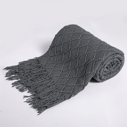 Fashion Knitted Solid Color Sofa Tassel Blanket