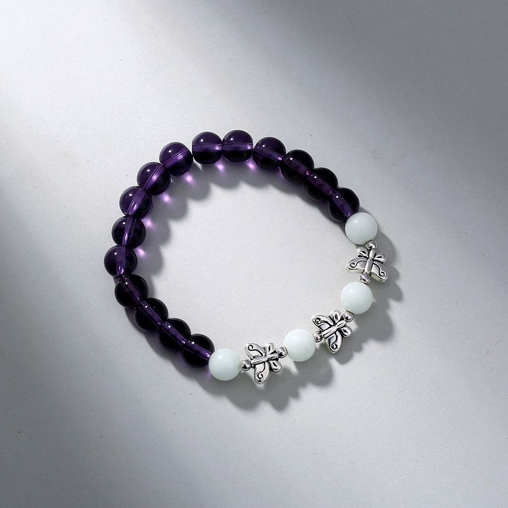 Purple Glass Beads Retro Butterfly Sky Blue Luminous Ball Bracelet Bracelet
