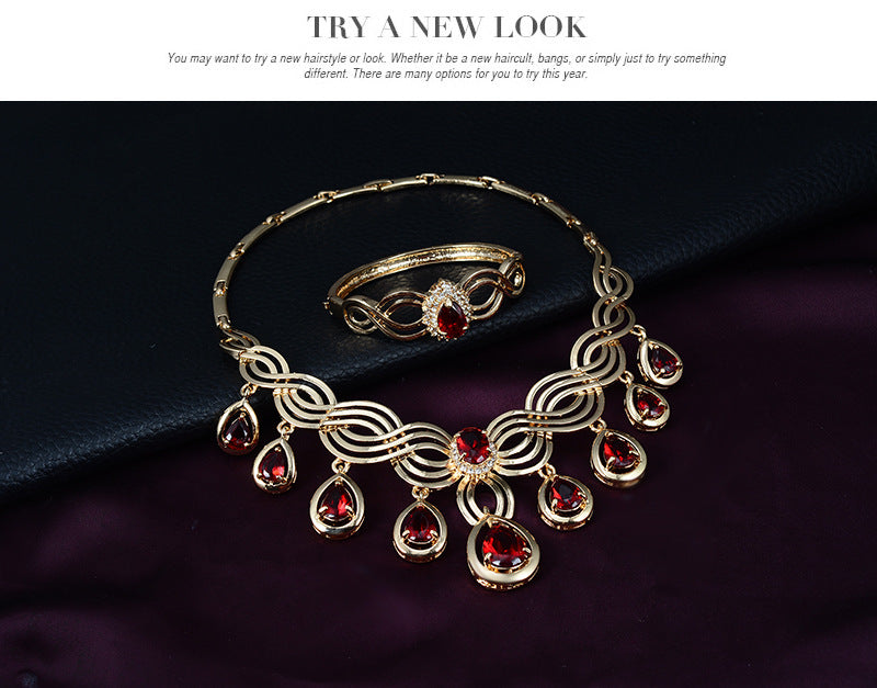 Set Jewelry Fashion Gems Necklace And Earrings Alloy Jewelry - FLIPSTYLEZLLC