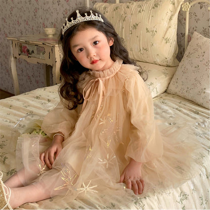 Girls Temperament Casual Mesh Lantern Sleeve Princess Dress