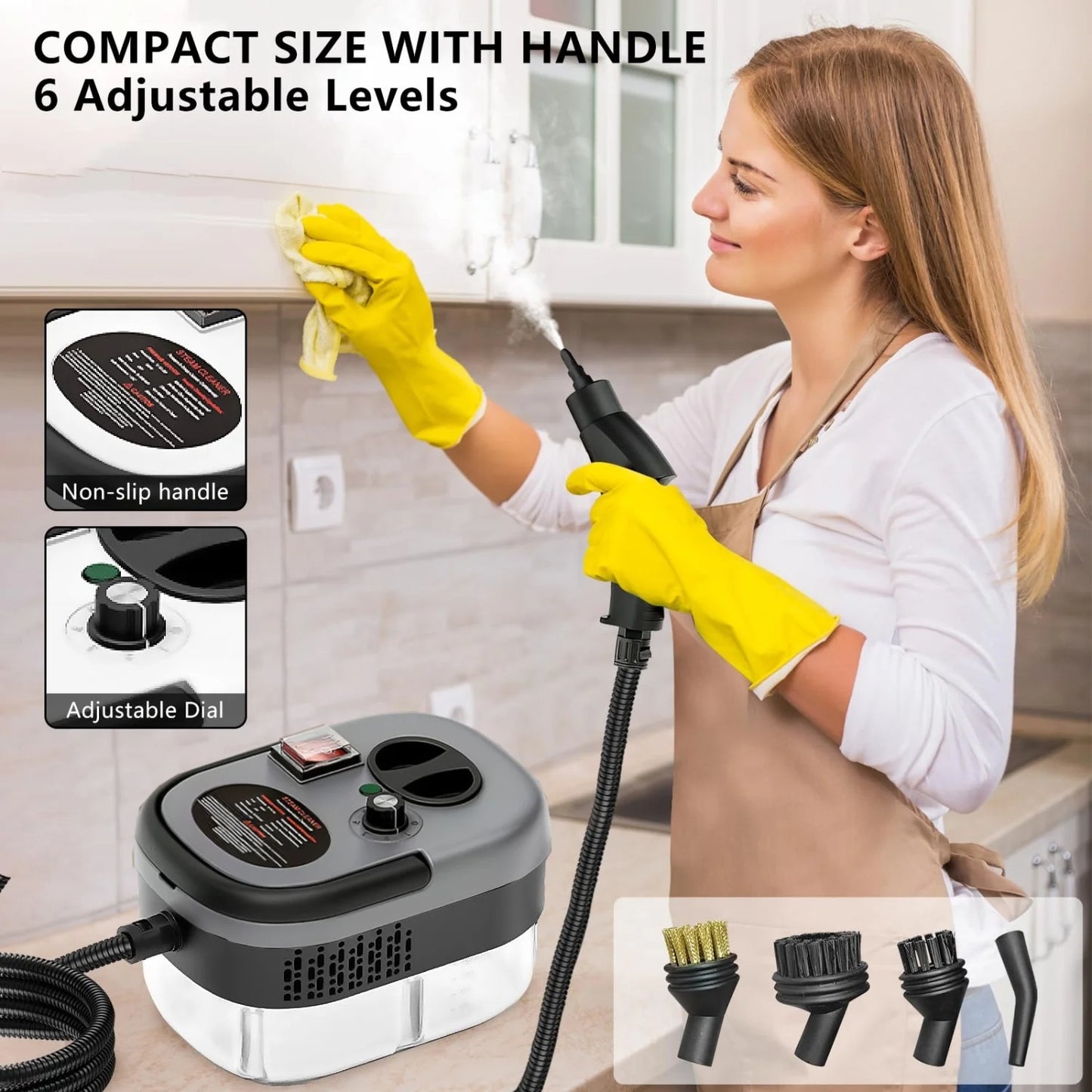 2500W Handheld Steam Cleaner With 12 Attachments, 1.2L Tank For Home, Car, Kitchen, Bathroom & Tile Grout, Gray