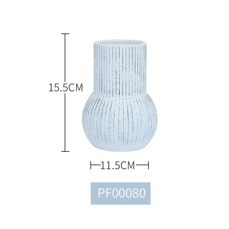 Ceramic Vase White Simple Striped Handicraft Decoration Home Living Room Desktop