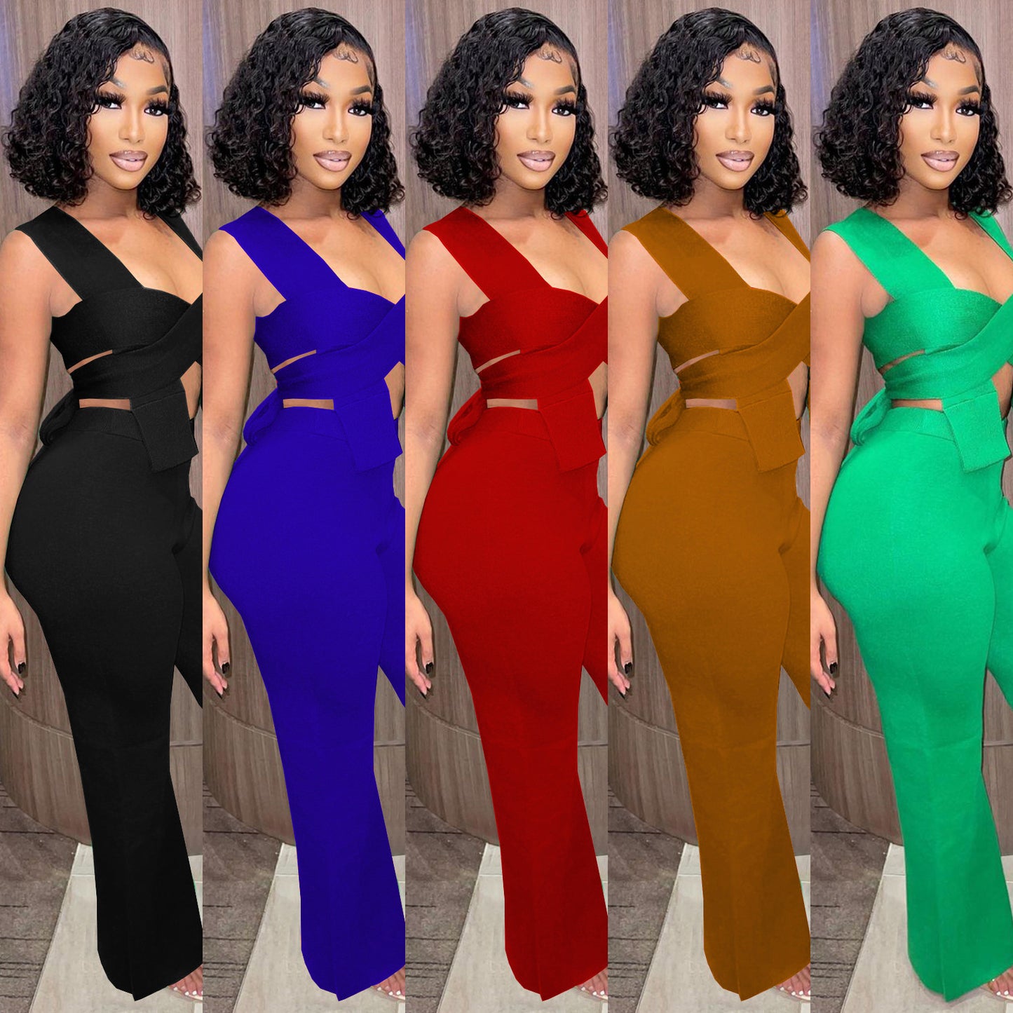 Irregular Shawl Sleeveless Wrap Knot Fashion 2 Piece Set