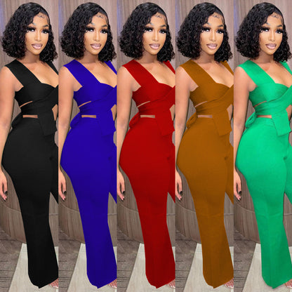 Irregular Shawl Sleeveless Wrap Knot Fashion 2 Piece Set