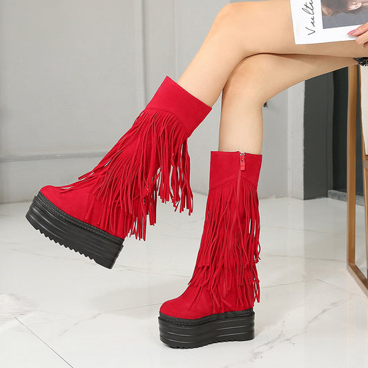 Super High Heel Women Shoes Fringed Boots - FLIPSTYLEZLLC