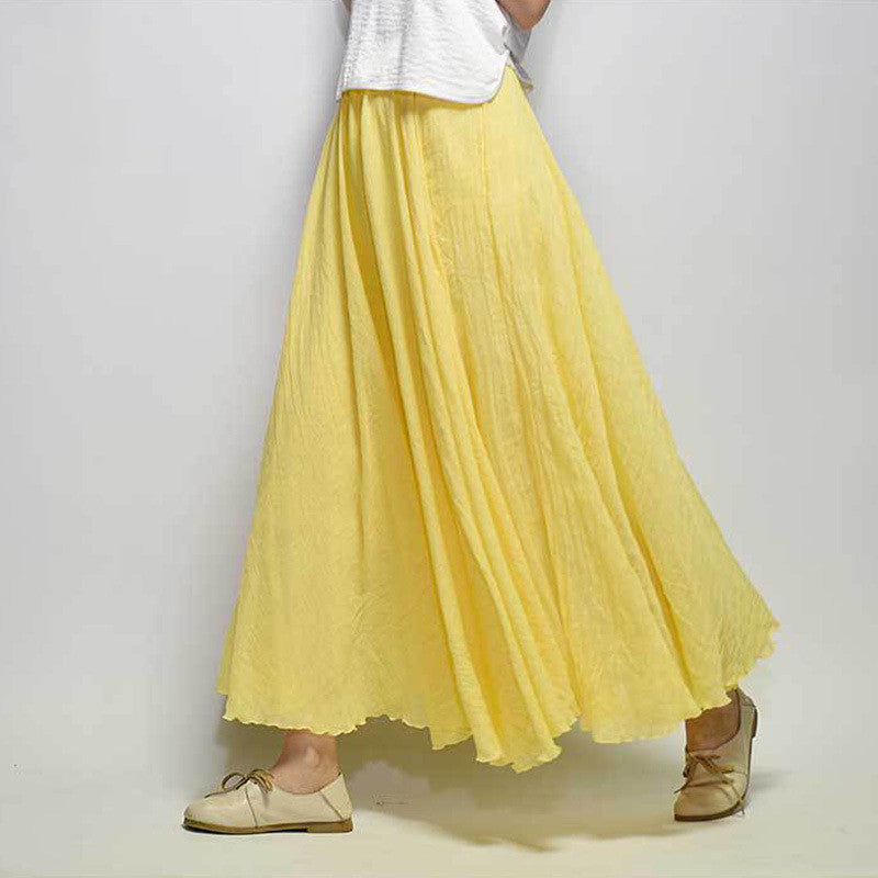 Mori Girl Art Plus Size Cotton And Linen Skirt Elastic Waist Linen A-line Skirt